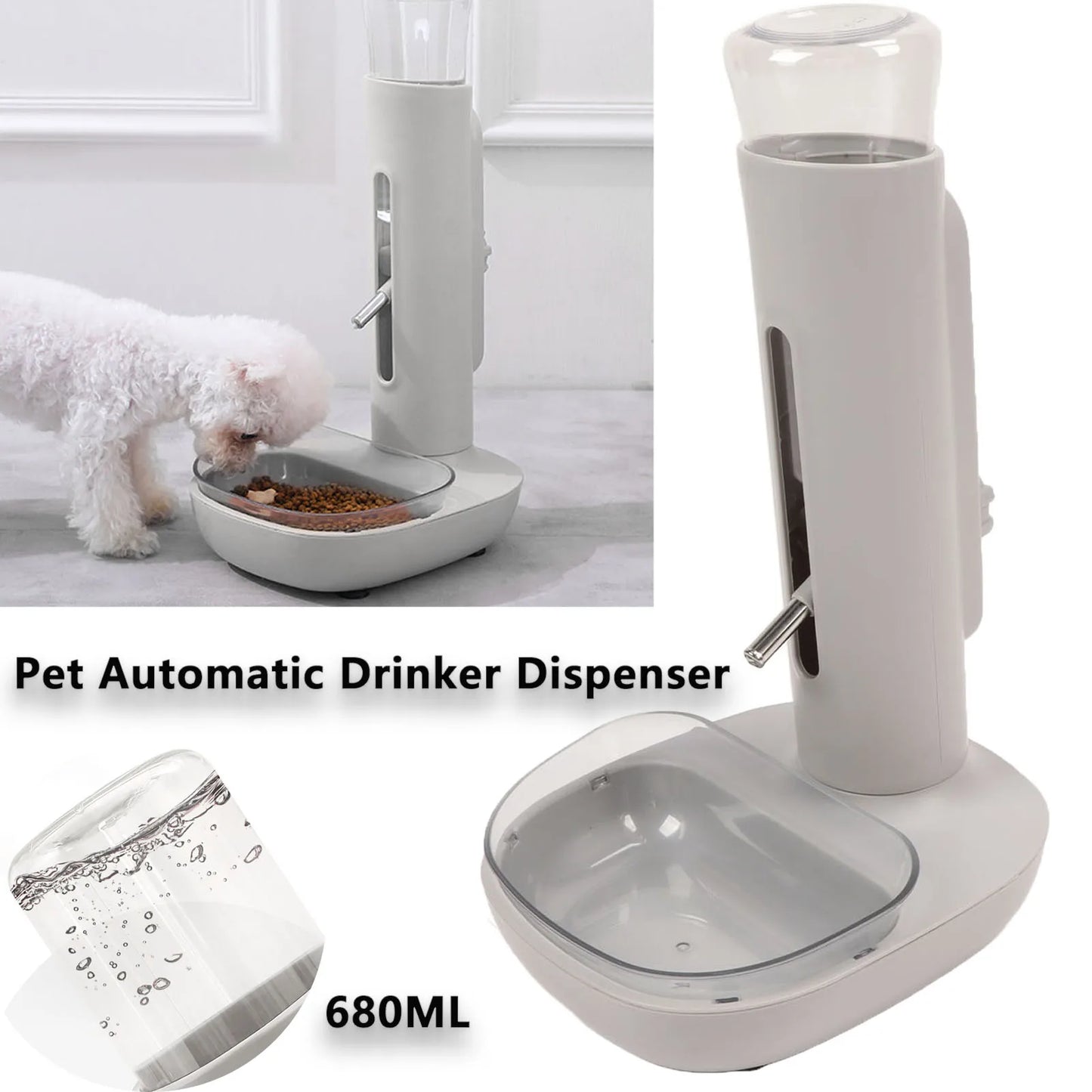 Pet Cat Dog Water Drinker Dispenser Food Stand Hamster Feeder Dish Bowl Bottle Automatic Fountain Drinker 680ML