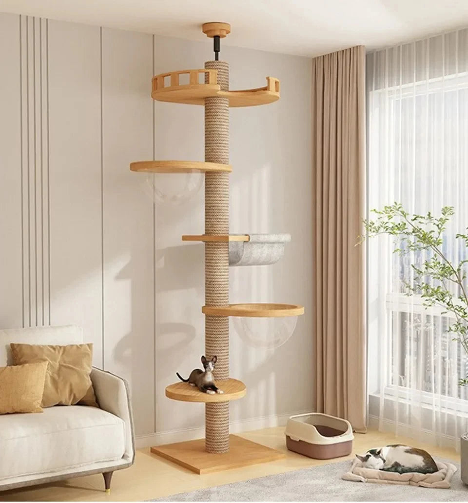 1pc Cat Tree House Cat Tower large Multi-Level Floor To Ceiling Adjustable Climbing Toy Tree House Wooden Cat Toys Pet Products