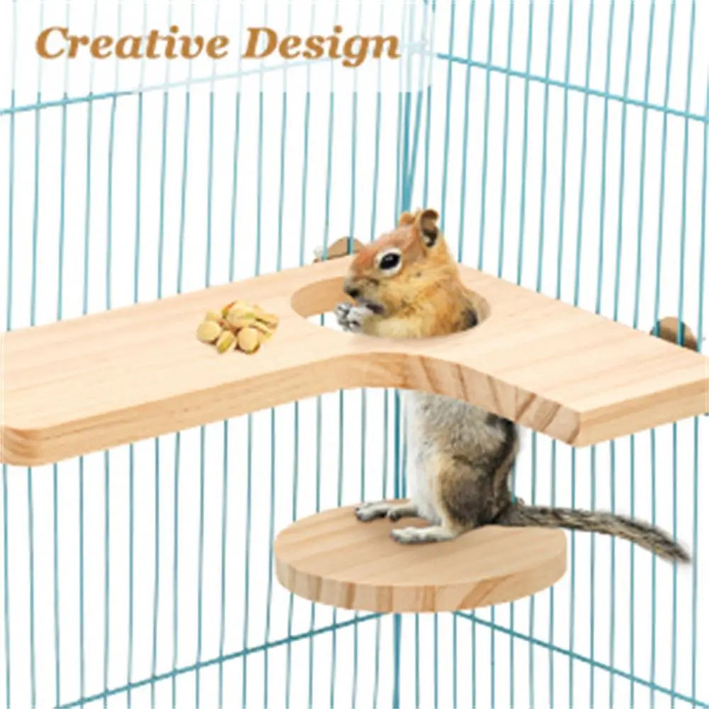 Hamster Wood Platform L-shaped Pedal With Round Hole Cage Accessories For Chinchilla Squirrel Rabbit