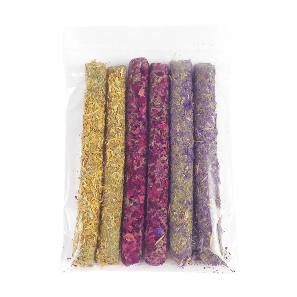6/18pcs Rabbit Chew Sticks Mixed Natural Flower Chew Toys Treats For Rabbit Bunny Chinchilla Guinea Pig Hamster Molar Snacks