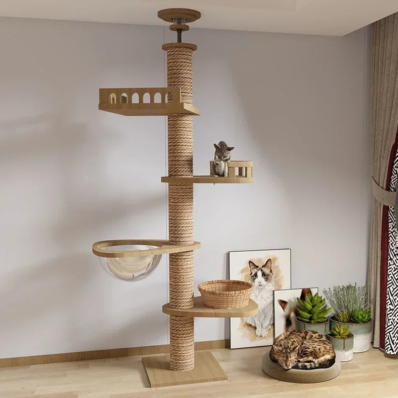 1pc Cat Tree House Cat Tower large Multi-Level Floor To Ceiling Adjustable Climbing Toy Tree House Wooden Cat Toys Pet Products