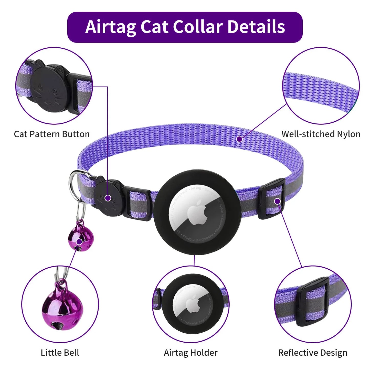 Dog Gps Trackers Collar Mini Pet Tracker Reflective Breakaway Airtag Cat Collar For Airtag Cat Dog Accessories