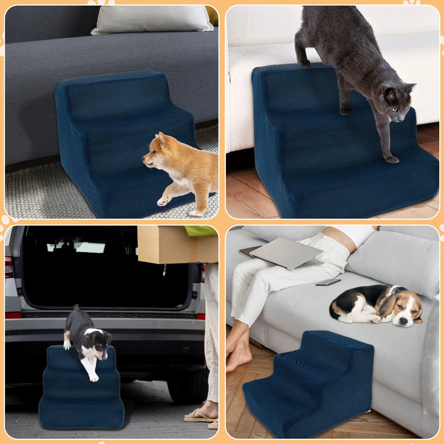 3 Step Puppy Stairs dog ramp for high bed Climbing Anti Slip Removable Washable Cloth Cover 10.63 inch ladder dogs Pets supplies