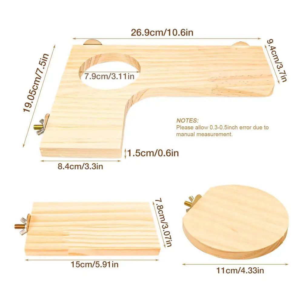 Hamster Wood Platform L-shaped Pedal With Round Hole Cage Accessories For Chinchilla Squirrel Rabbit