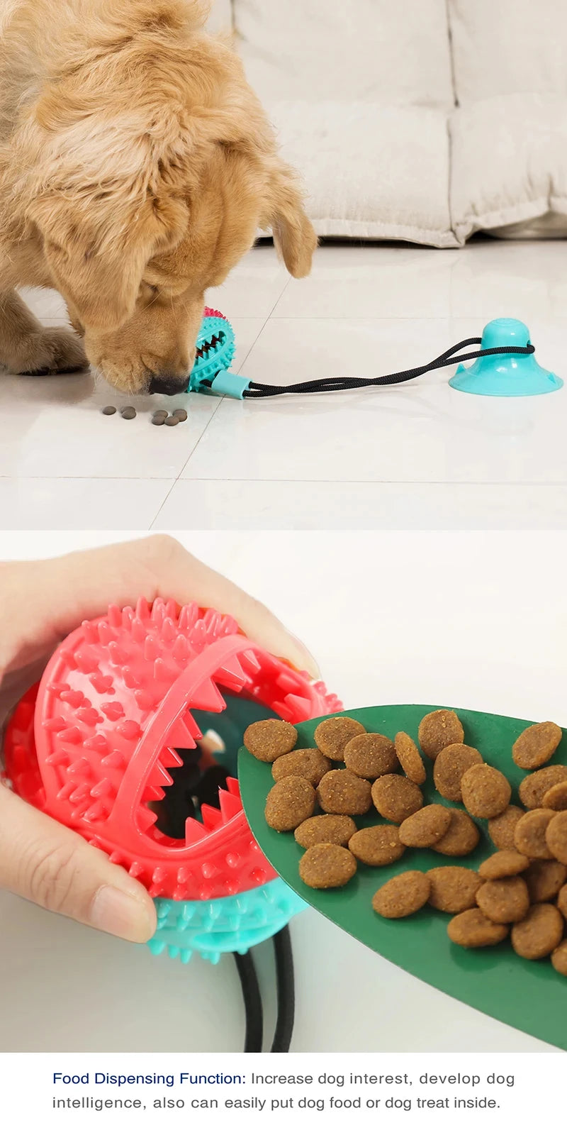 Large Dog Ball Toys Suction Cup Ropes Interactive Leaking Slow Feeder Chew Toy Teether