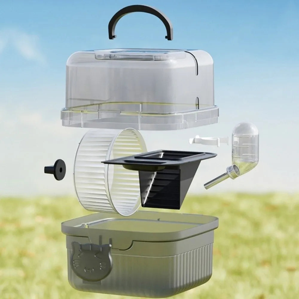 New 2 Layer Hamster Travel Cage Breathable With Handle Pet Carrying Box Water Bottle Large Capacity Hamster Habitat Travel Use