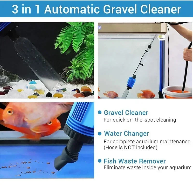 Aquarium Electric Gravel Cleaner Automatic Cleaner with Sponge Filter Fish Tank Vacuum Gravel Cleaner for Fish Tanks