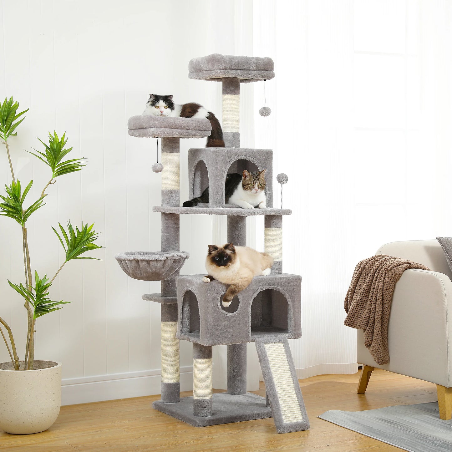 Large Cat Tree for Indoor Cats, Multi-Level Cat Tower with Scratching Posts, Padded Perches, Plush Cat Condo, Cat Accessories