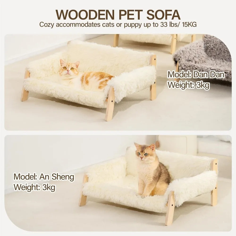 Cat Couch Bed, Pet Sofa for Indoor Cats Wooden Indoor Elevated Cat Beds with Removable Mattress Cover Suitable for Kitty, Puppy