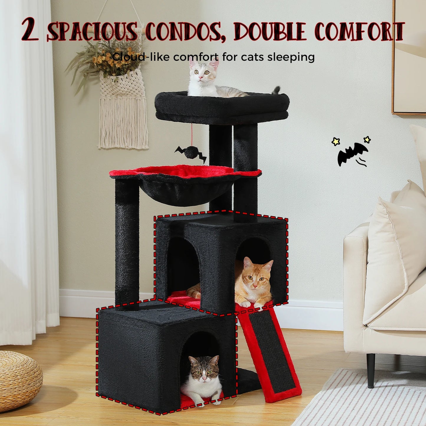 Large Cat Tree for Indoor Cats, Multi-Level Cat Tower with Sisal Scratching Post, 2 Spacious Condos, Cat Scratching Pad, Cat Toys