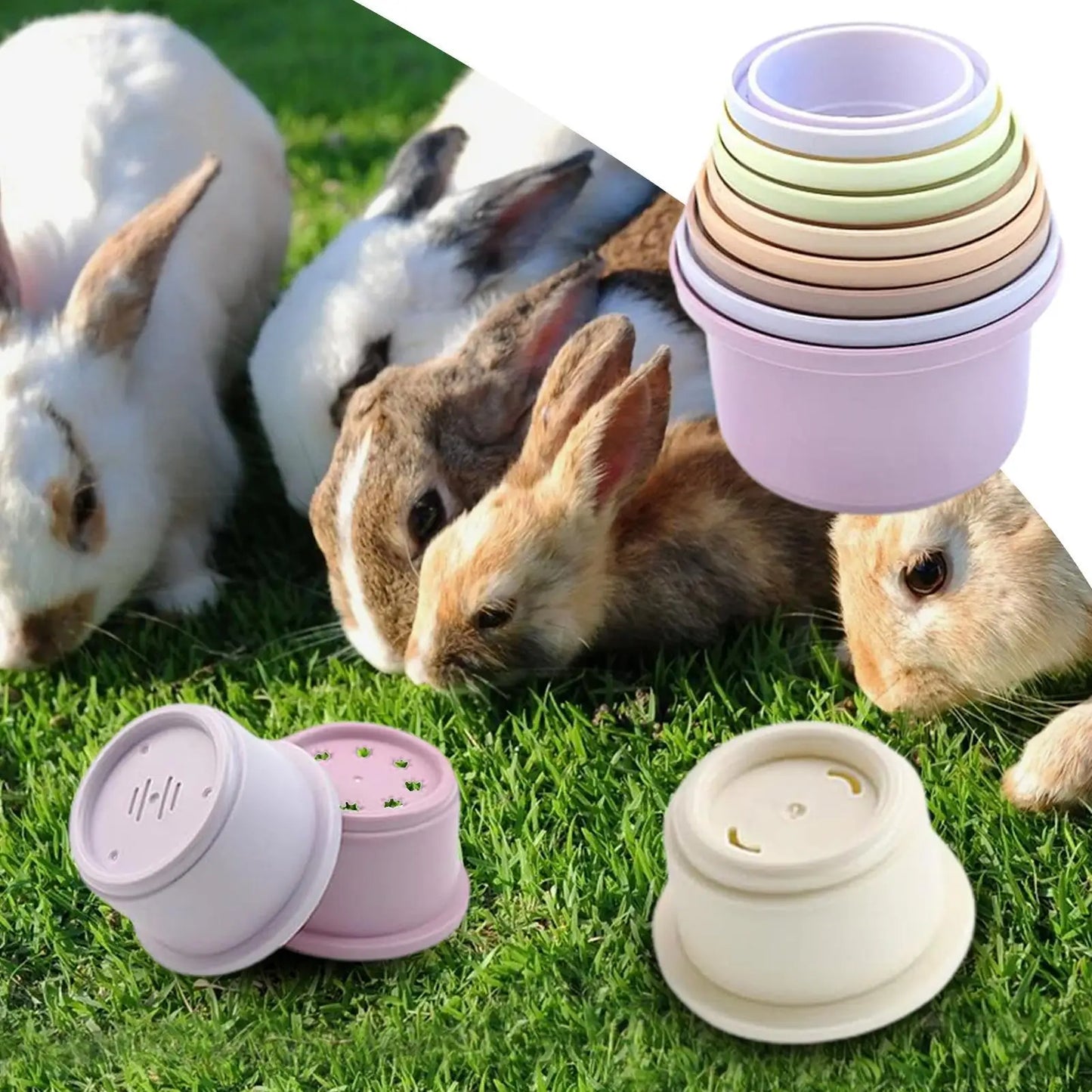 8pcs Multi-Colored Rabbits Stacking Cups Small Animals Reusable Plastic Nesting Toys for Bunny Hamster Chinchillas Guinea Pigs