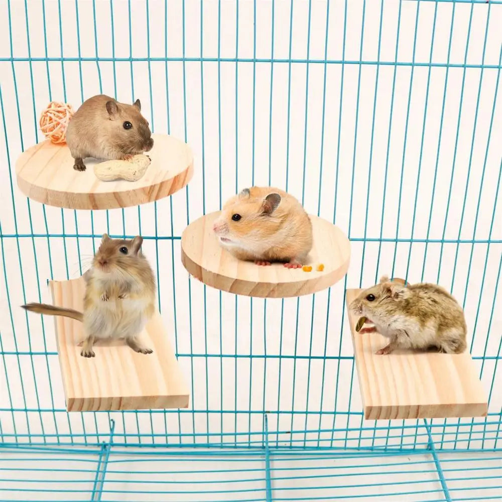 Hamster Wood Platform L-shaped Pedal With Round Hole Cage Accessories For Chinchilla Squirrel Rabbit