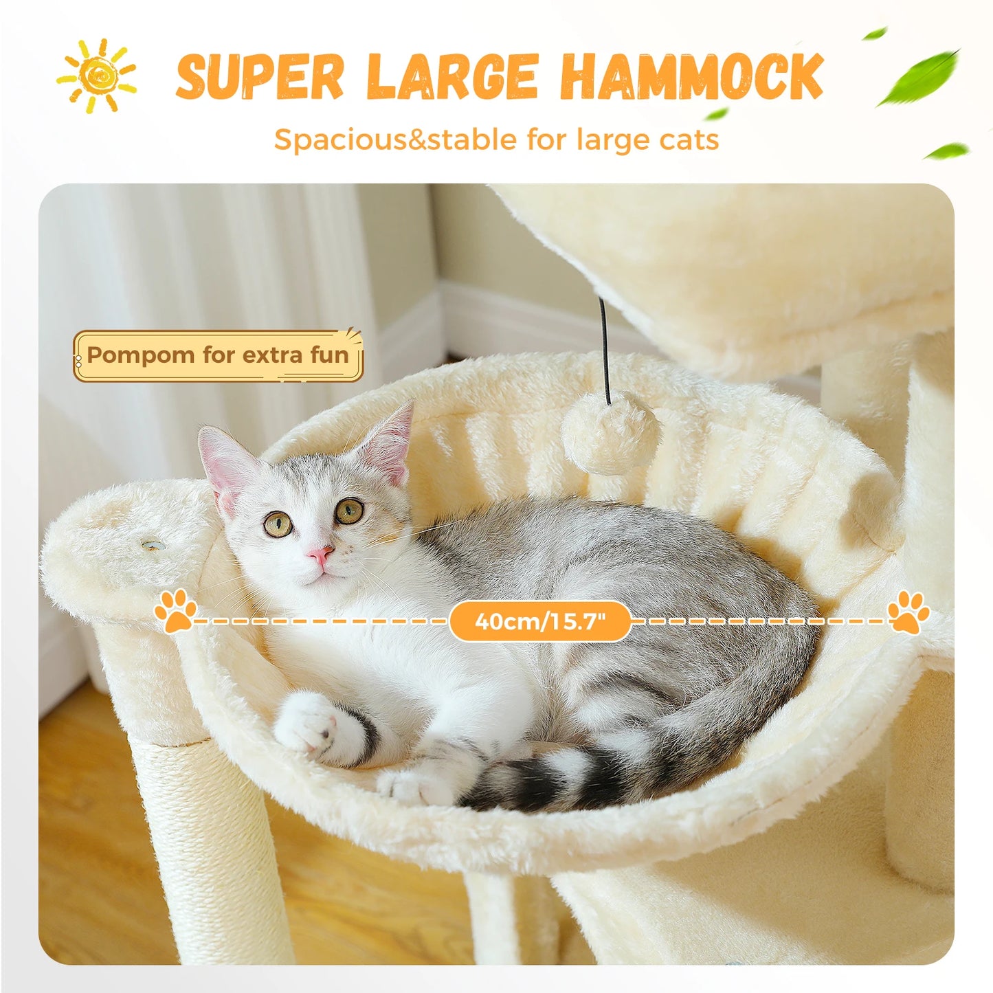Large Cat Tree for Indoor Cats, Multi-Level Cat Tower with Sisal Scratching Post, 2 Spacious Condos, Cat Scratching Pad, Cat Toys