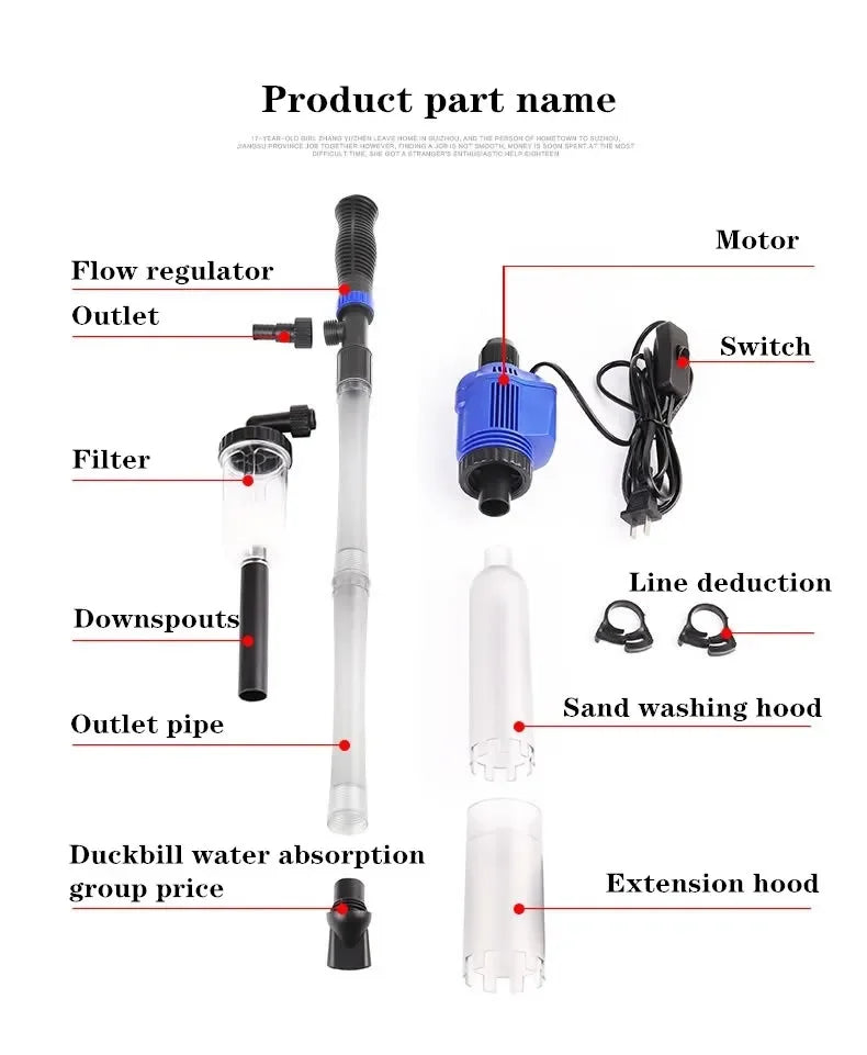 Aquarium Electric Gravel Cleaner Automatic Cleaner with Sponge Filter Fish Tank Vacuum Gravel Cleaner for Fish Tanks