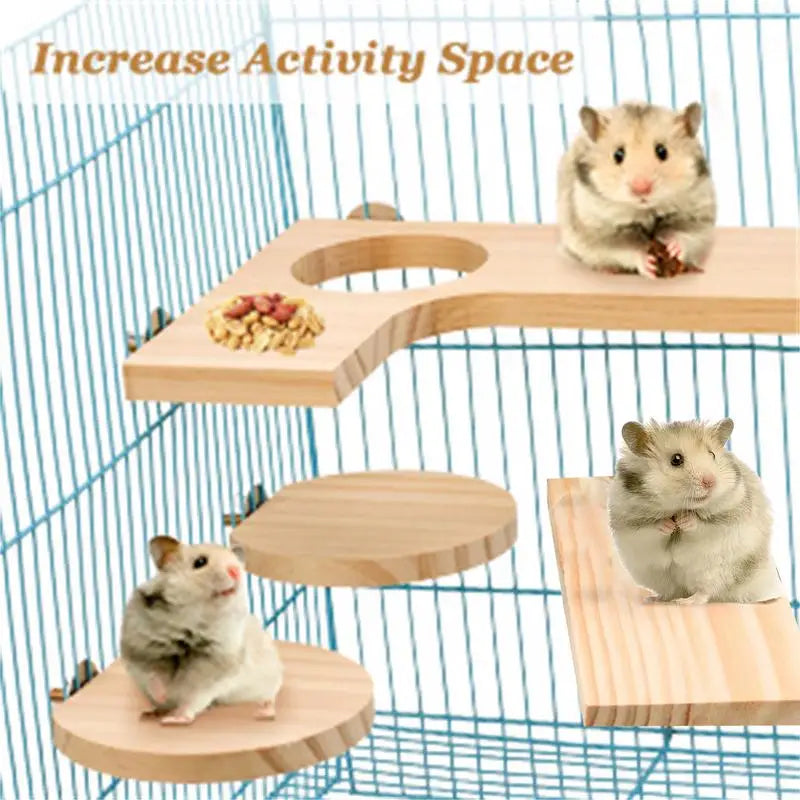 Hamster Wood Platform L-shaped Pedal With Round Hole Cage Accessories For Chinchilla Squirrel Rabbit