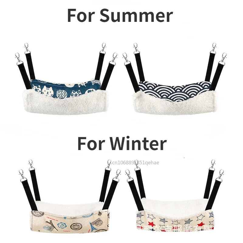 Cat Canvas Hammock Bed Pet Hamster Beds Double-Sided Hanging Bed Pet Swing Bed Hamster Squirrel Rabbit Rest Sleep Supplies