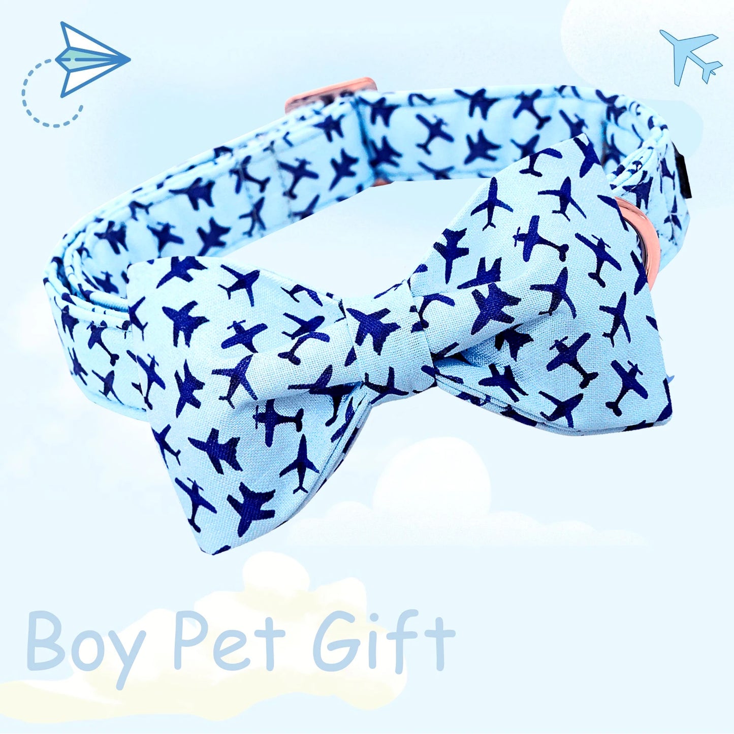 Dog Collar Blue Dog Bow Collar Boy Dog Collars with Bow Heavy Duty Adjustable Bowtie Collar for Large Dogs Pet Gift