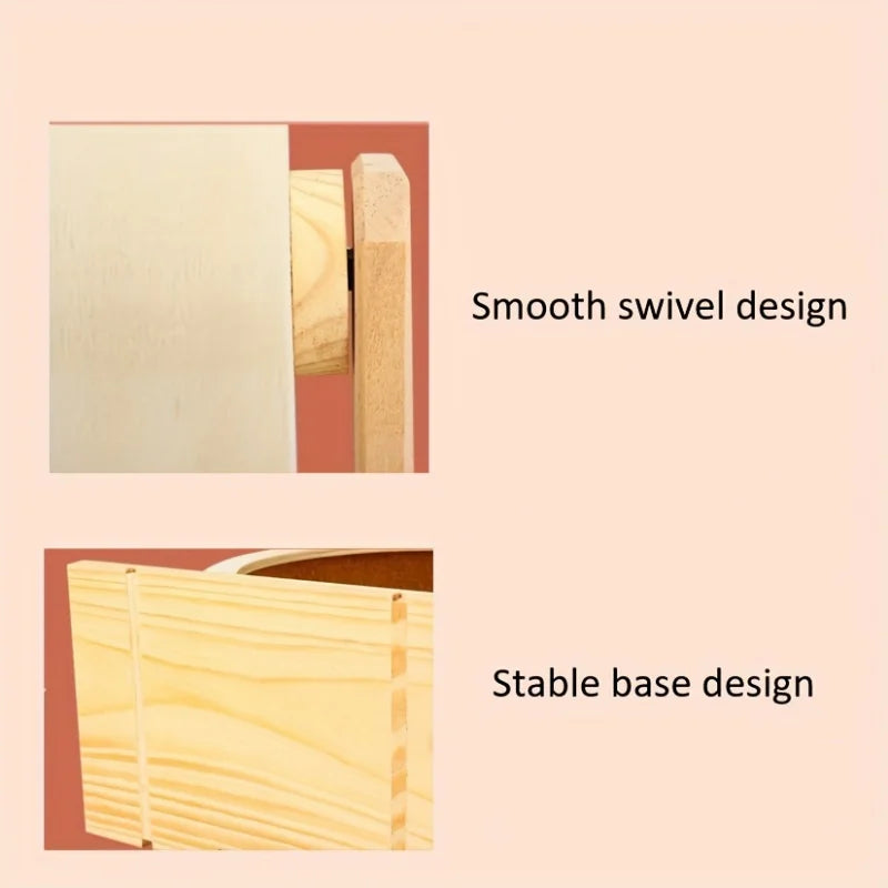 Wooden Silent Hamster Wheel with Stand Natural Wood Exercise Spinner for Chinchillas/Hedgehogs/Ferrets, Anti-Slip Non-Ejection