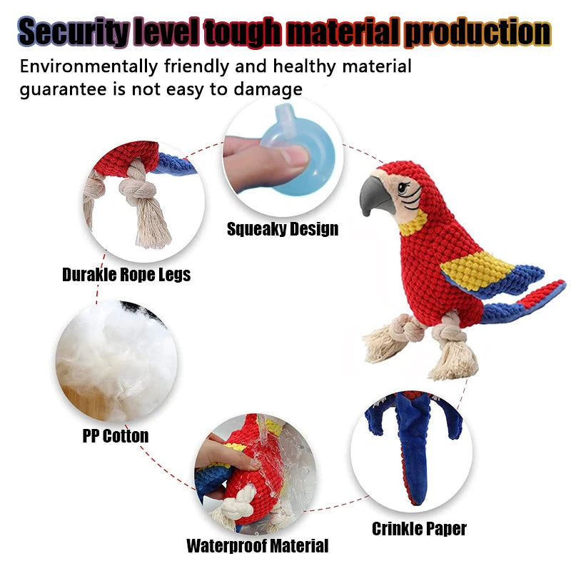1PC Indestructible Plush Parrot Dog Toy, Squeaky Stuffing Toy, Pet Supplies for Small and Big Dogs