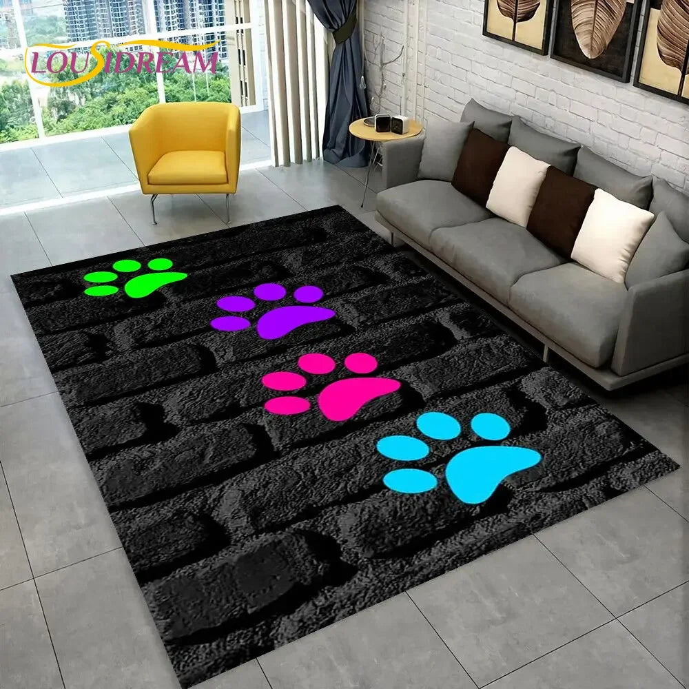 Pets Footprint Sole Series 3D Area Rug Large,Carpet Rug for Living Room Bedroom Sofa Doormat Decoration,kids Non-slip Floor Mat