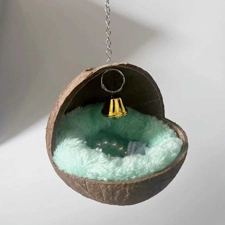 Natural Coconut Fiber Bird Nest For Small Pets, House, Bed, Breeding, Anti-Pecking, With Warm Pad And Bell, For Parrots