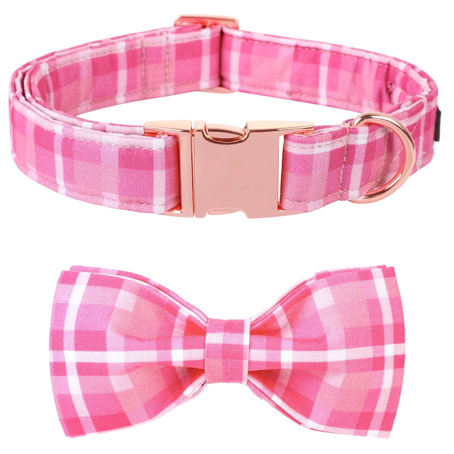 Elegant little tail Pink Plaid Dog Collar Adjustable Dog Collar with Bowtie Pet Gift Girl Collar for Dog Soft Bowtie Dog Collars