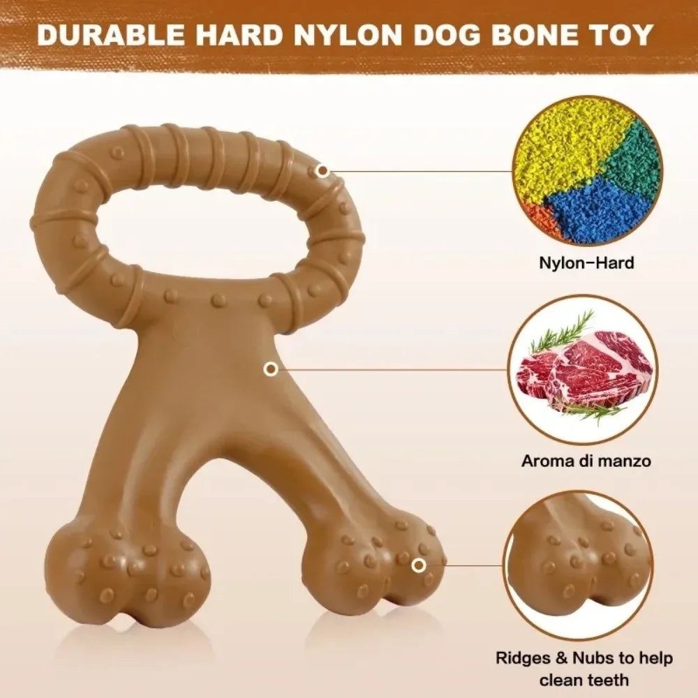 Dog Toys Nylon Durable Beef Bacon Flavor Double Bone Teething Chewing Toy Cleaning Teeth Large Dog Interactive Toys Pet Supplies