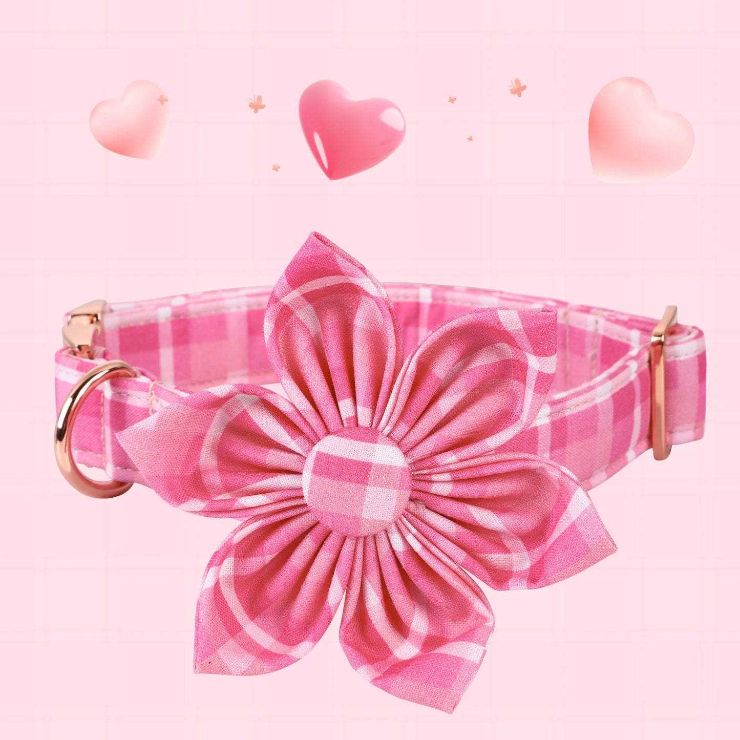 Elegant little tail Pink Plaid Dog Collar Adjustable Dog Collar with Bowtie Pet Gift Girl Collar for Dog Soft Bowtie Dog Collars