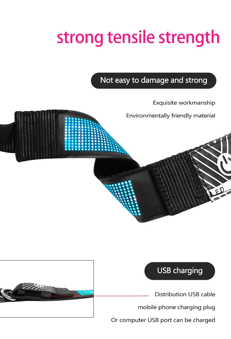 New Pet LED Dog Collars USB Rechargeable Multilingual Flashing Light Up Screen Dog Collar Safe Luminous Pet Necklace Adjustable