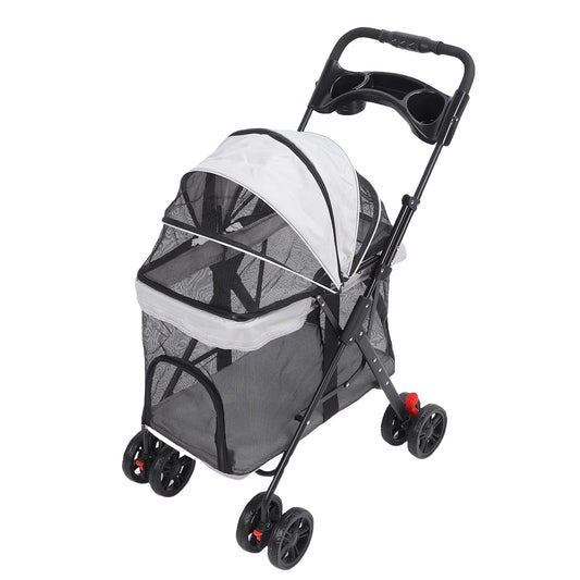 Pet Stroller One Click Folding Cat Stroller 4 Wheels Dog Wagon with Sun Shades and Cup Holder for Travel