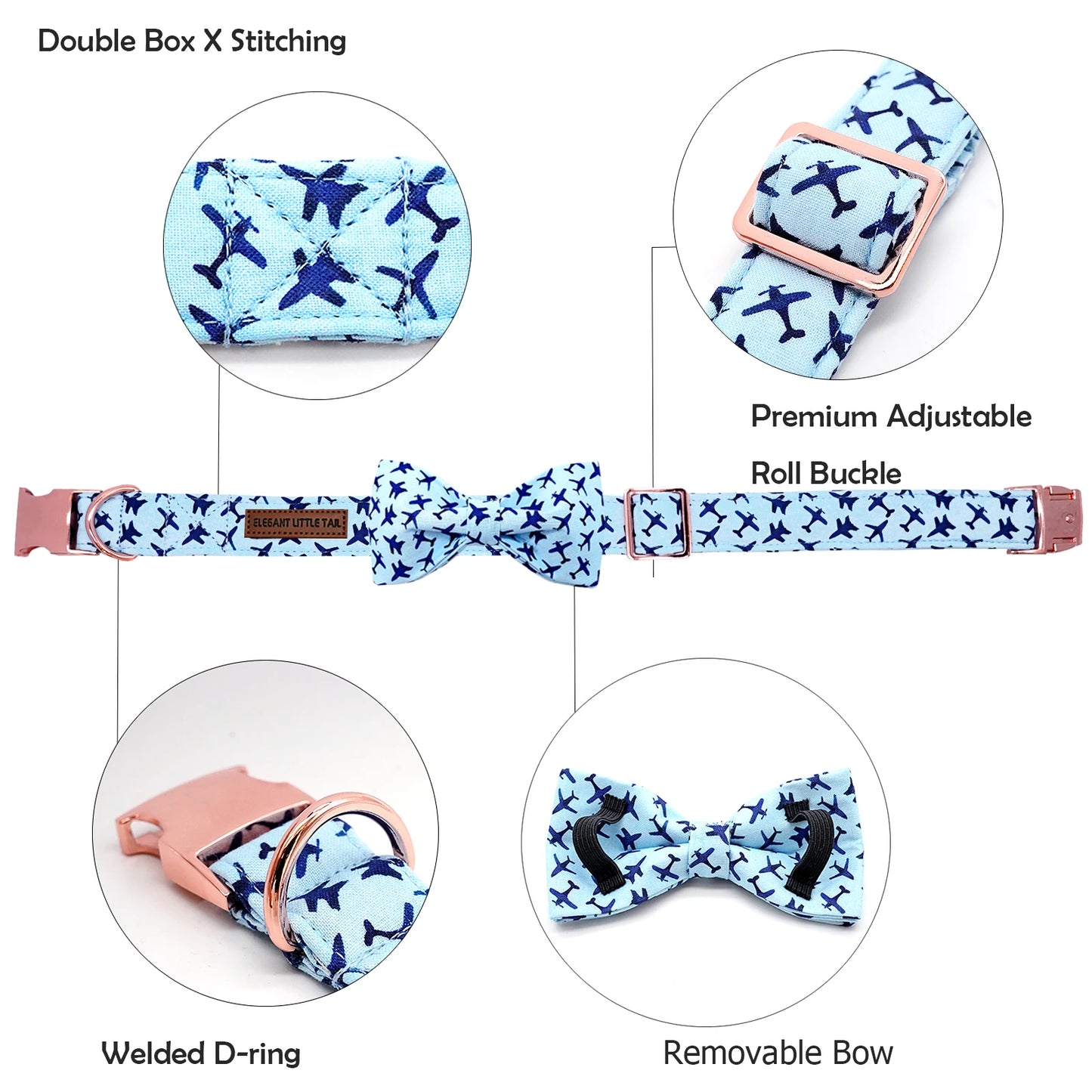 Dog Collar Blue Dog Bow Collar Boy Dog Collars with Bow Heavy Duty Adjustable Bowtie Collar for Large Dogs Pet Gift