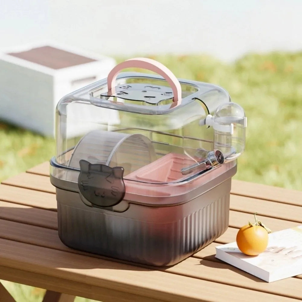 New 2 Layer Hamster Travel Cage Breathable With Handle Pet Carrying Box Water Bottle Large Capacity Hamster Habitat Travel Use