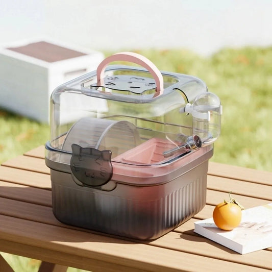 New 2 Layer Hamster Travel Cage Breathable With Handle Pet Carrying Box Water Bottle Large Capacity Hamster Habitat Travel Use