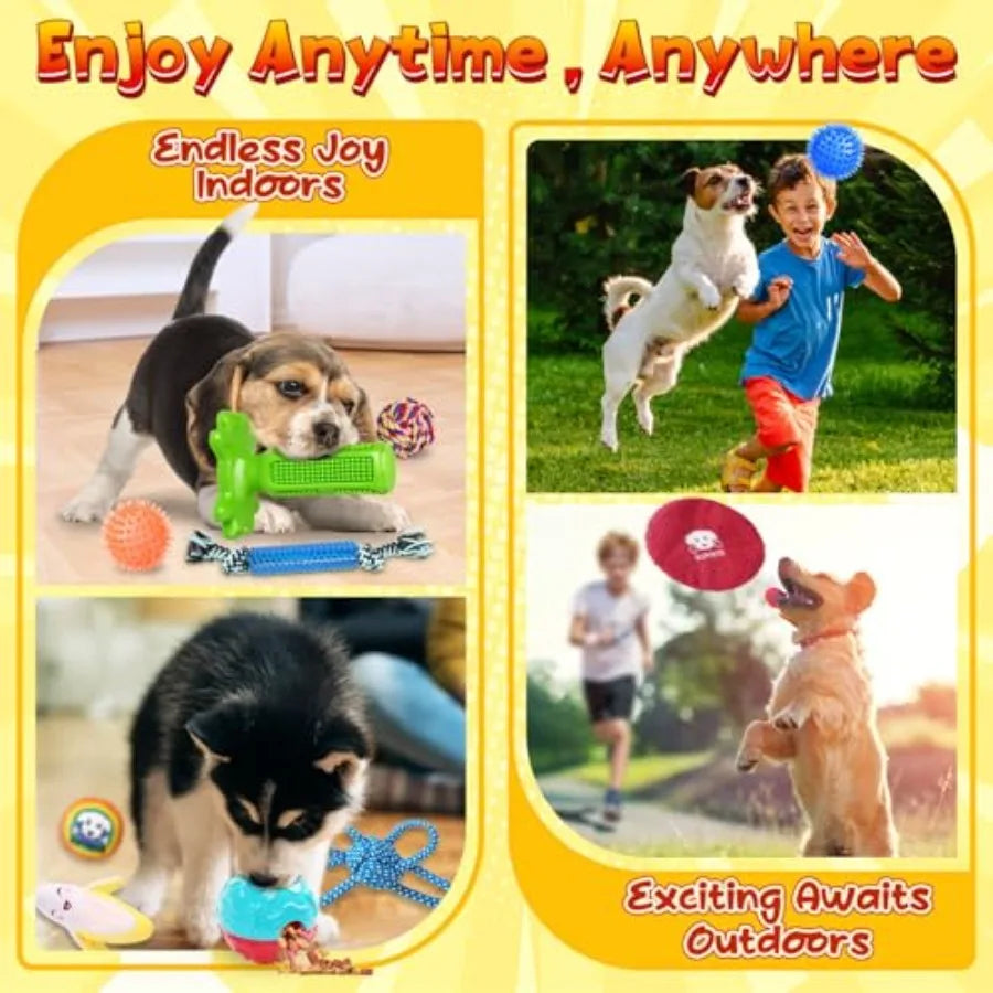 25 Pack Various Puppy Dog Toys for Teething Entertainment Interaction Puppy Chew Toys Pack with Rope Toy Treat Balls and Dog Sq