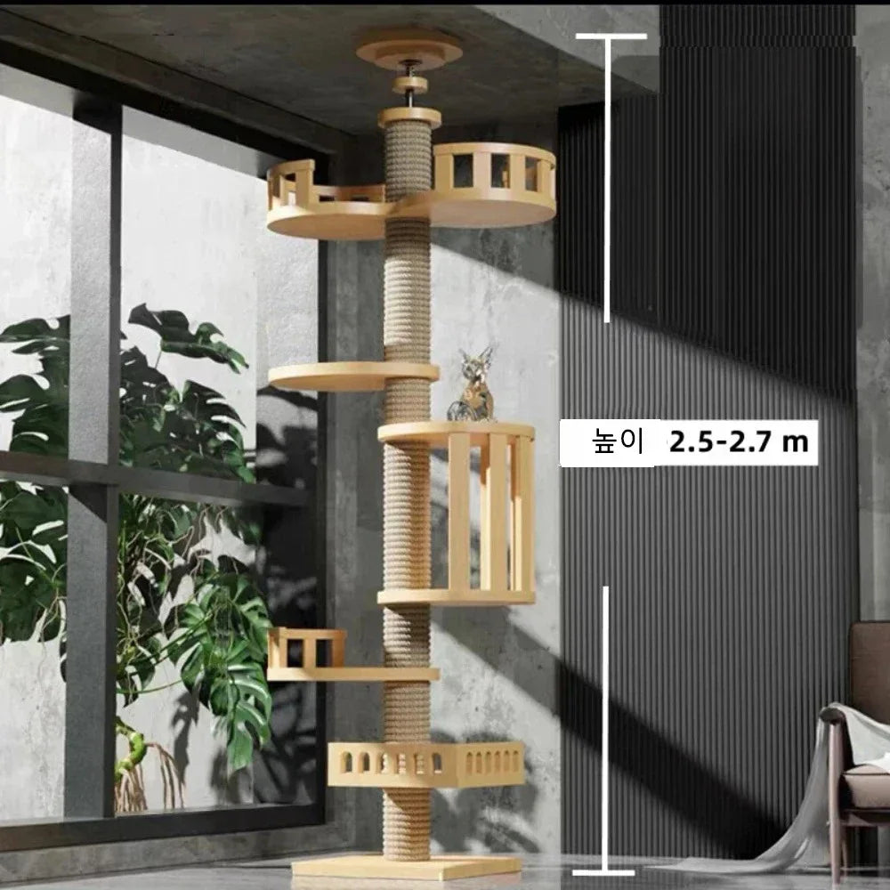 1pc Cat Tree House Cat Tower large Multi-Level Floor To Ceiling Adjustable Climbing Toy Tree House Wooden Cat Toys Pet Products