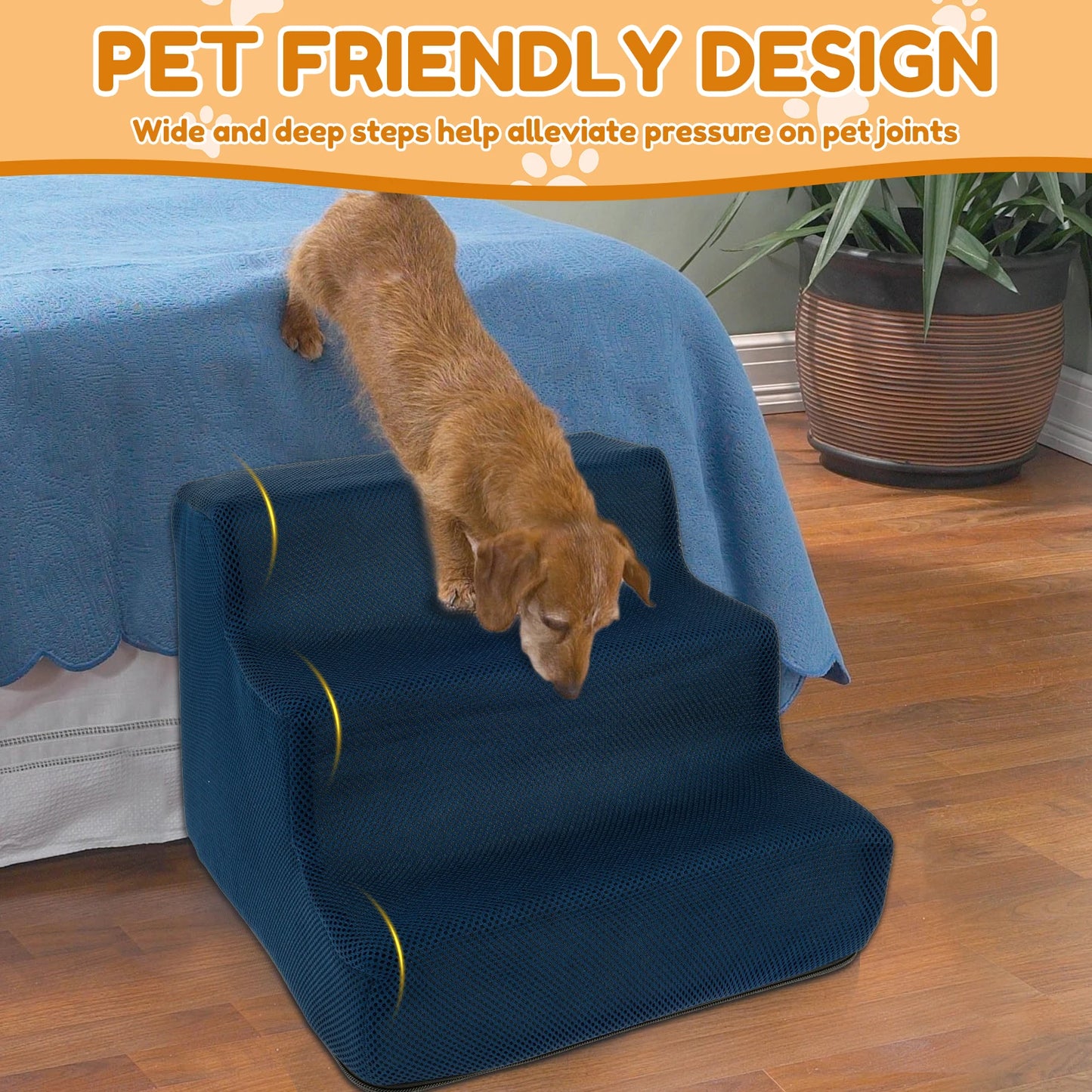 3 Step Puppy Stairs dog ramp for high bed Climbing Anti Slip Removable Washable Cloth Cover 10.63 inch ladder dogs Pets supplies