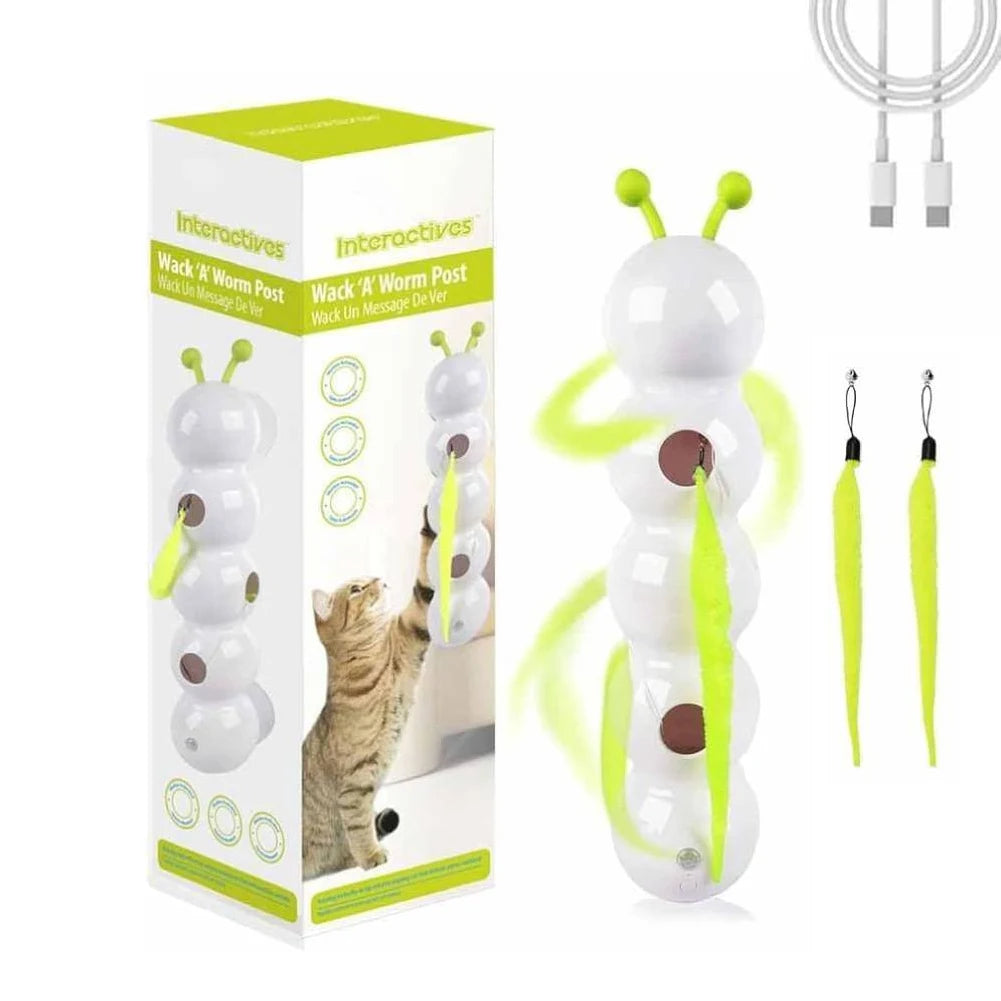 Smart Caterpillar Cat plaything‌ Whack A Mole Cat Interactive Cat Feather Motion Sensor Teasing Cat for Indoor Cats
