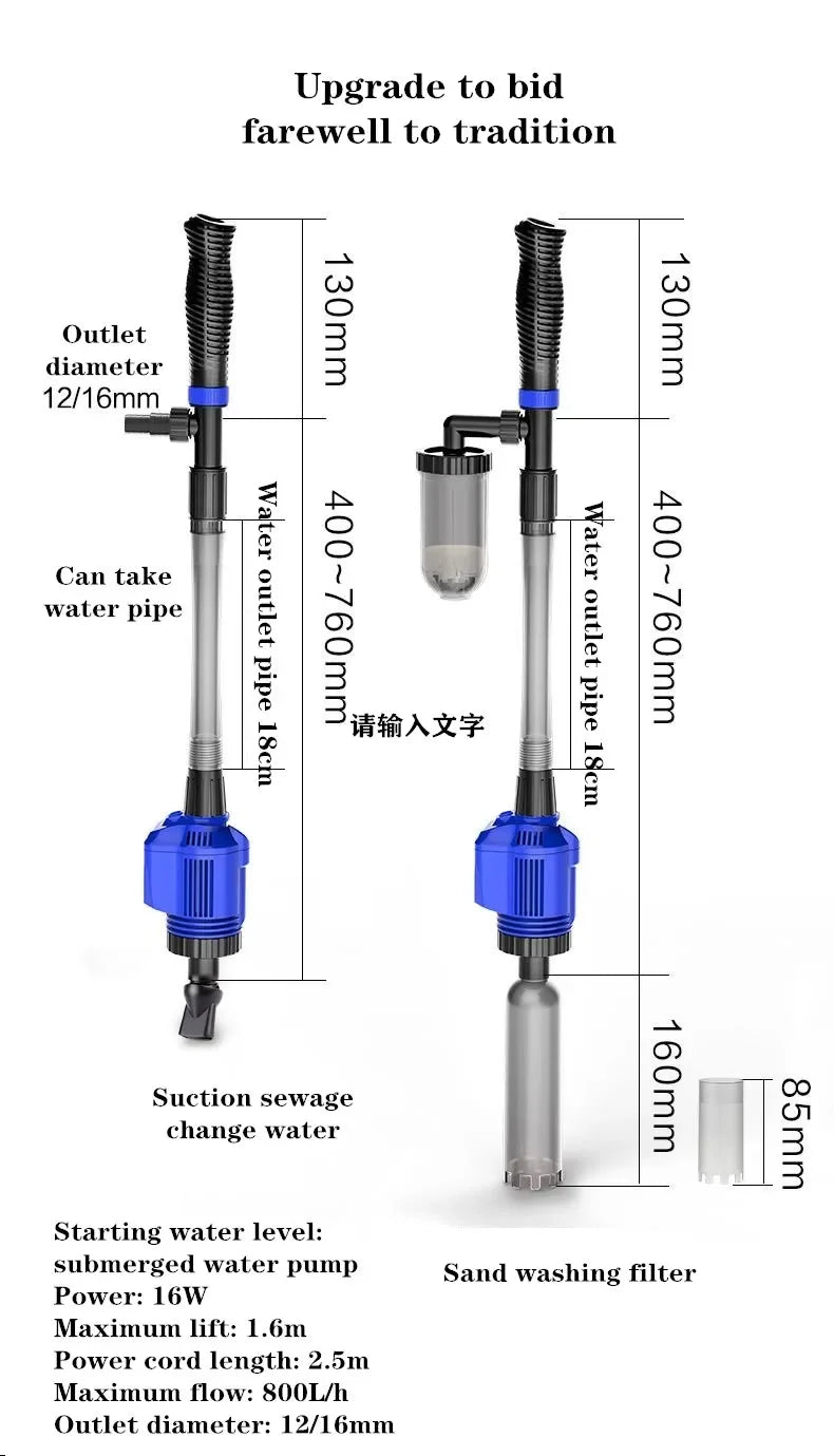Aquarium Electric Gravel Cleaner Automatic Cleaner with Sponge Filter Fish Tank Vacuum Gravel Cleaner for Fish Tanks