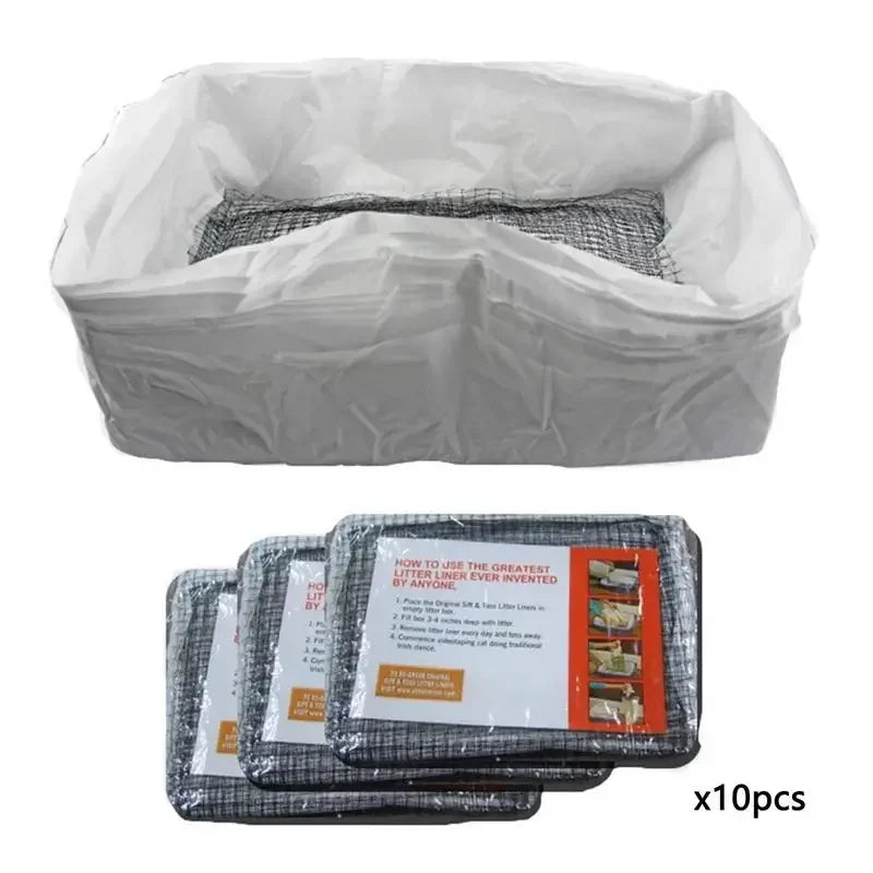 Cat Litter Bags Liners 10Pcs Drawstring Sifting Cat Litter Bags with Filter Net Reusable Litter Box Liners Thick Cat  Bags