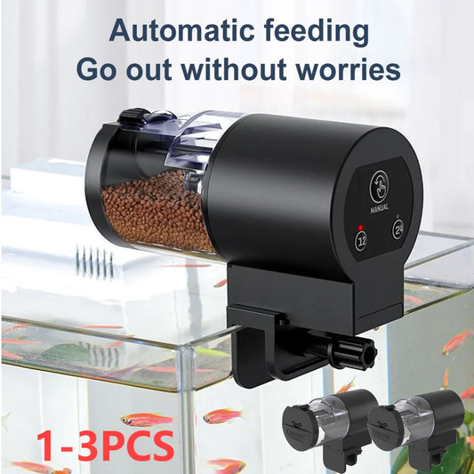 3-1PCS Automatic Fish Feeder for Aquarium 100ml/3.38oz Capacity Auto Fish Feeders Easy to Set Up Smart Timer Fish Food Dispenser