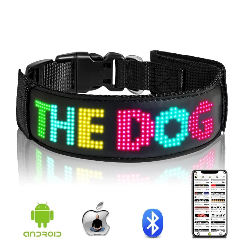 New Pet LED Dog Collars USB Rechargeable Multilingual Flashing Light Up Screen Dog Collar Safe Luminous Pet Necklace Adjustable