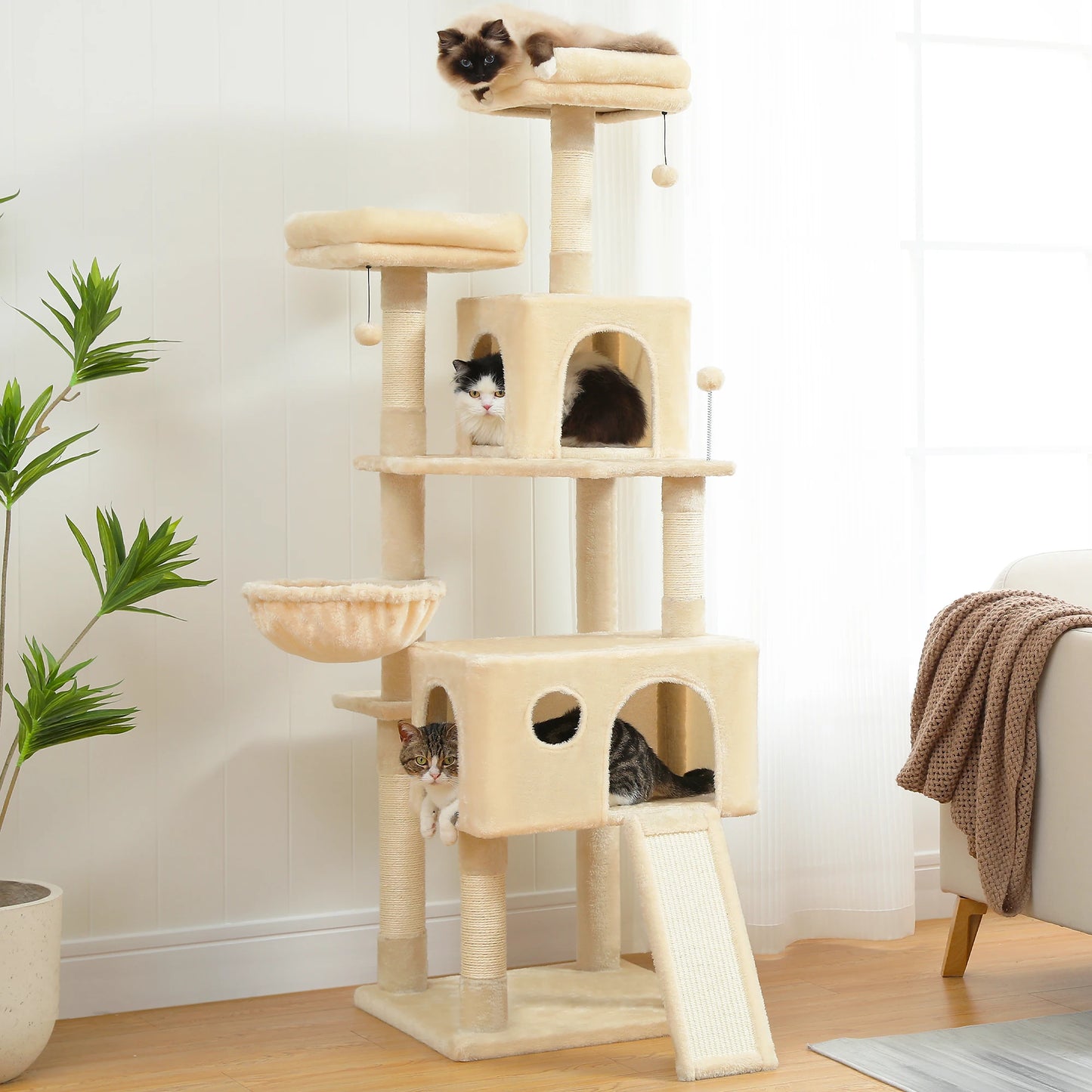 Large Cat Tree for Indoor Cats, Multi-Level Cat Tower with Scratching Posts, Padded Perches, Plush Cat Condo, Cat Accessories