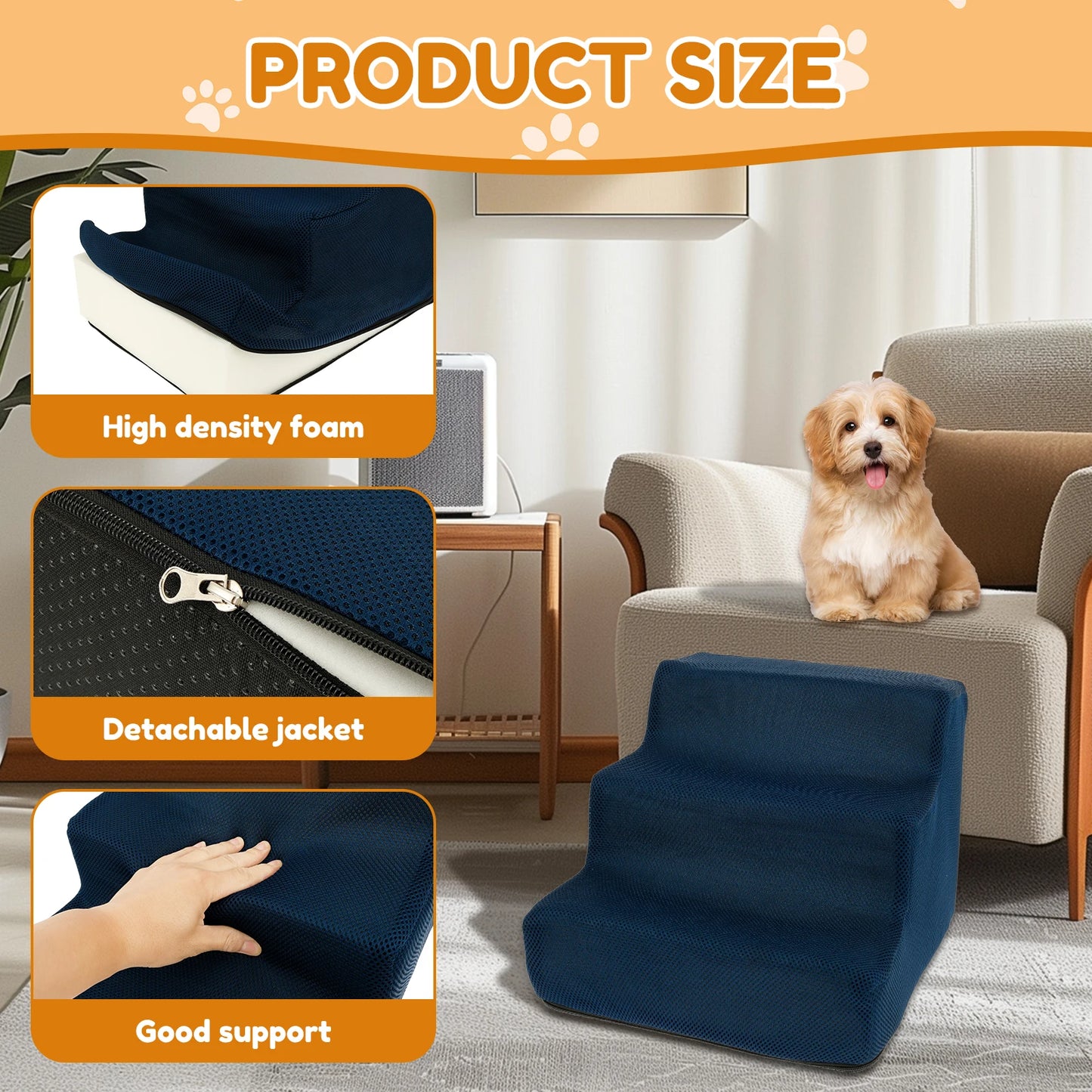 3 Step Puppy Stairs dog ramp for high bed Climbing Anti Slip Removable Washable Cloth Cover 10.63 inch ladder dogs Pets supplies