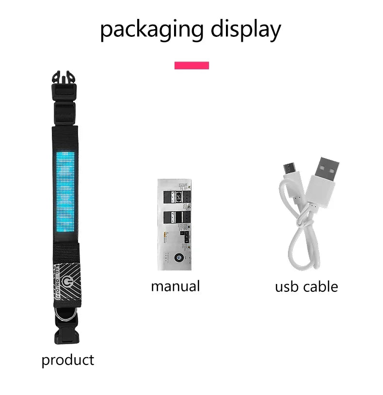 New Pet LED Dog Collars USB Rechargeable Multilingual Flashing Light Up Screen Dog Collar Safe Luminous Pet Necklace Adjustable