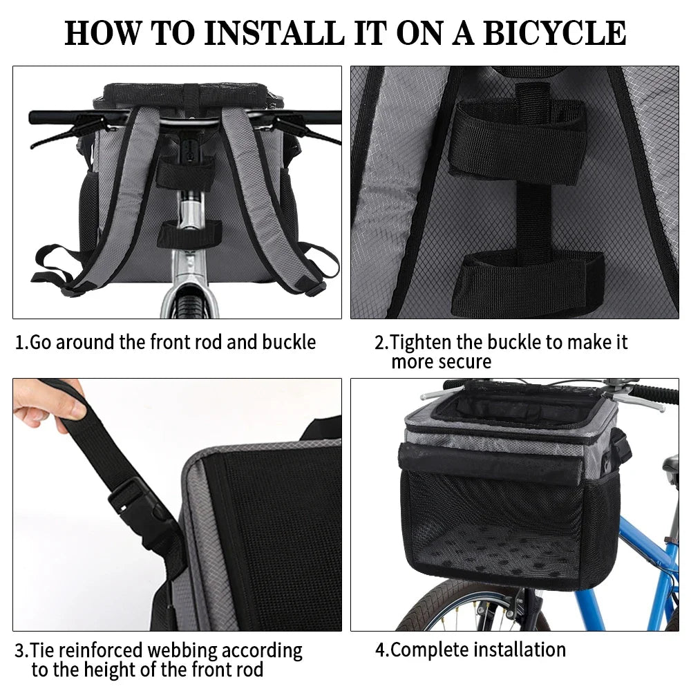 Dog Bike Basket, Small Medium Pets Dog Basket for with Breathable Mesh, Removable Bicycle Basket Front Handlebar Bicycle Basket