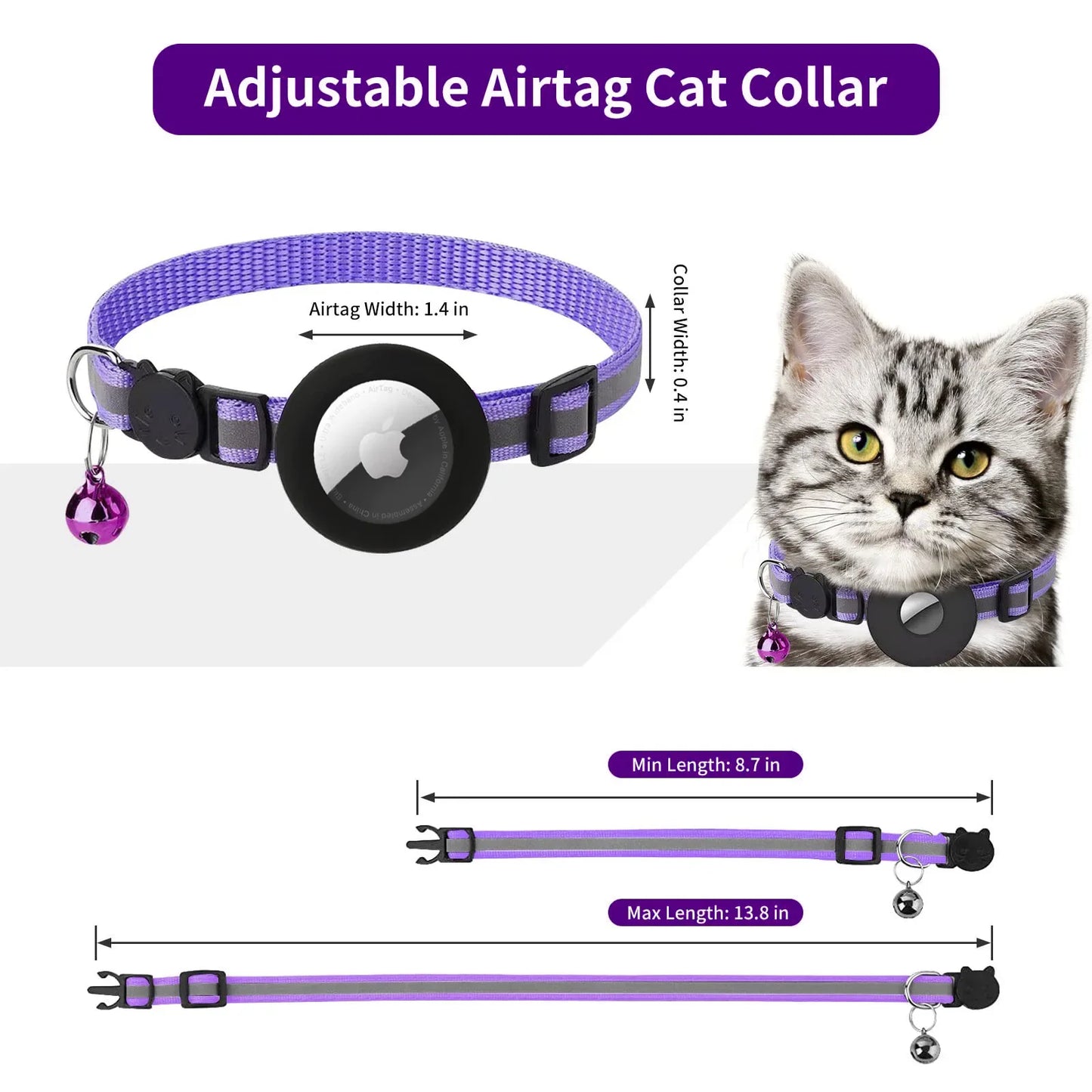 Dog Gps Trackers Collar Mini Pet Tracker Reflective Breakaway Airtag Cat Collar For Airtag Cat Dog Accessories