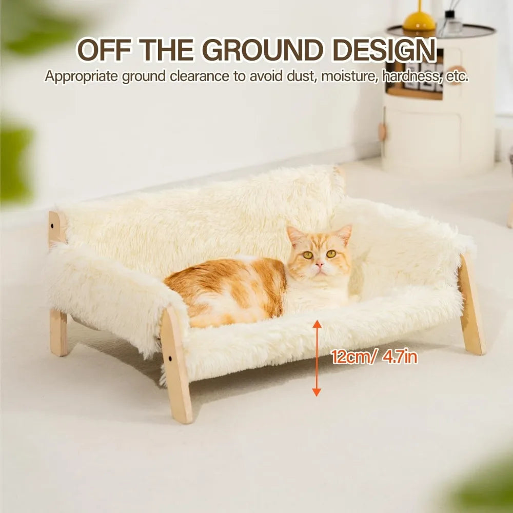 Cat Couch Bed, Pet Sofa for Indoor Cats Wooden Indoor Elevated Cat Beds with Removable Mattress Cover Suitable for Kitty, Puppy