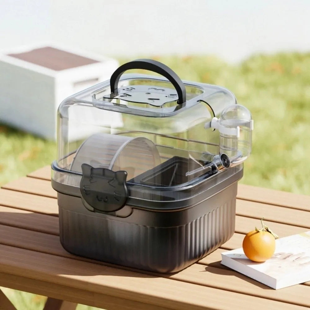 New 2 Layer Hamster Travel Cage Breathable With Handle Pet Carrying Box Water Bottle Large Capacity Hamster Habitat Travel Use