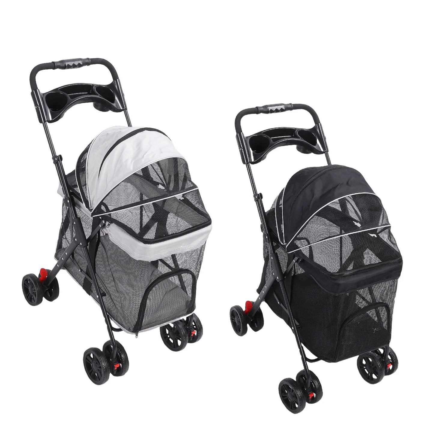 Pet Stroller One Click Folding Cat Stroller 4 Wheels Dog Wagon with Sun Shades and Cup Holder for Travel