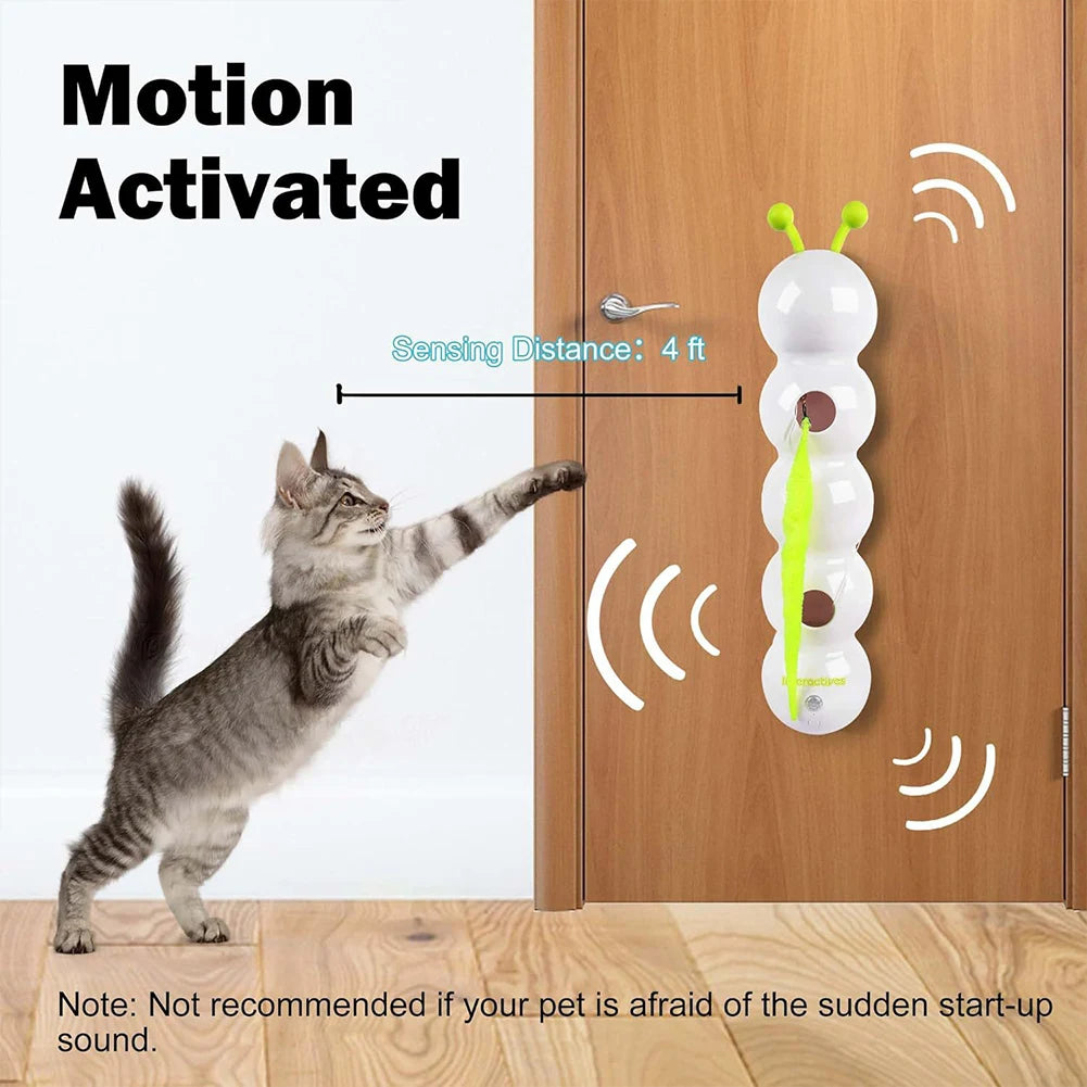 Smart Caterpillar Cat plaything‌ Whack A Mole Cat Interactive Cat Feather Motion Sensor Teasing Cat for Indoor Cats